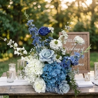 Composition florale artificielle personnalisée en soie bleue, Hortensia, Delphinium, Rose bleue et Orchidée, pour arche, durable, pour mariage
