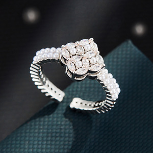 French Retro Pearl Zircon Flower Open <b>Ring</b> <b>Adjustable</b> Index Finger Delicate Jewelry Party Wear - Product Image 4
