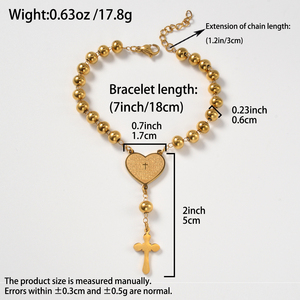 Bulk En Gros Popular Italian Heart Cross <b>Beads</b> <b>Gold</b> Plated Stainless Steel Jewelry Set for femmes women <b>bracelets</b> - Product Image 6
