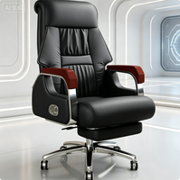 Fauteuil de bureau pivotant de direction en cuir véritable, inclinable avec fonction massage, base cinq étoiles, hauteur réglable, accoudoirs fixes, structure en acier