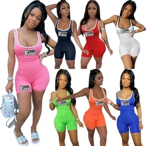 खाली या कस्टम मुद्रण गर्मियों रंगीन महिलाओं एक टुकड़ा Jumpsuit Bodycon स्कीनी लघु Romper