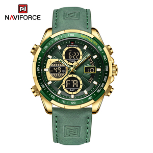Naviforce 9197 Reloj cronógrafo para hombre Esfera verde Taquímetro Correa de cuero Impermeable Fecha Semana Pantalla Deporte Cuarzo - Product Image 5