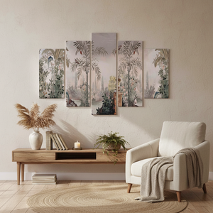 Toile d'art imprimée avec des oiseaux tropicaux : Décoration de paysage panoramique, lot de 5 toiles assorties - Product Image 3