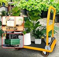 Carretilla de Plataforma Plegable de Cuatro Ruedas, Carro de Empuje Plegable con Ruedas de Goma, Capacidad de Carga de 660 Libras, Carretilla de Mano Portátil de Acero para Compras