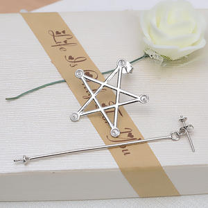 Boucles d'oreilles pentagramme en argent S925 pour femmes, accessoires de bricolage en perles avec support vide, composants et trouvailles de bijoux semi-finis - Product Image 3