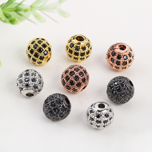 Perles de zircon micro-incrustées rondes pour la fabrication de bracelets, accessoires de bijouterie, matériau en cuivre, motif mosaïque, plaqué or 18 carats - Product Image 1