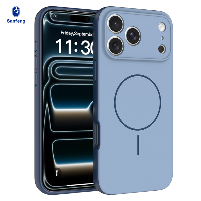 Factory New Contrast Color iPhone 17 Pro Max Case with Skin-Feel Lens Protective Back Cover Blue Magnetic Mobile Phone Case