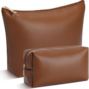 Ensemble de trousses de toilette en PU de taille moyenne, organiseur de maquillage portable avec fermeture éclair, design minimaliste - Product Image 6