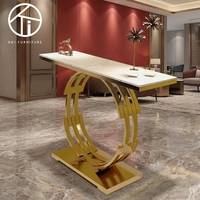 Console de luxe léger pour couloir, meuble d'entrée rond simple, table d'entrée moderne en marbre, table murale longue