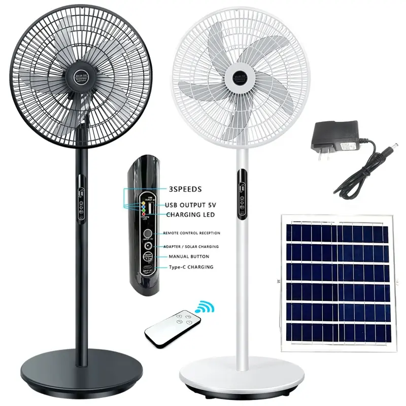 Ventilateur sur pied 16 pouces DC AC Ventilateur solaire sur pied rechargeable pour la maison pour bureau chambre marché ménage