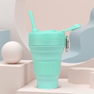 Custom BPA Free Reusable Leakproof Foldable Silicone Folding Collapsible Silicon <b>Travel</b> Coffee Mug <b>Cup</b> 550 ML With Lid and <b>Straw</b> - Product Image 5
