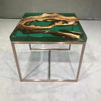 Table basse carrée en résine de bois en option, table à thé en résine époxy design de luxe de rivière