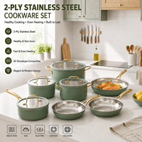 Lot de 8 casseroles classiques en acier inoxydable 2 plis avec fond brasé, couvercles en verre, compatibles induction et lave-vaisselle – Vente en gros directe usine