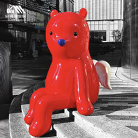 Sculpture en fibre de verre de mascotte de poupée lapin Ours Violent de dessin animé, style célébrité d'Internet, Zhang Zhanzhan, rouge, petite décoration extérieure
