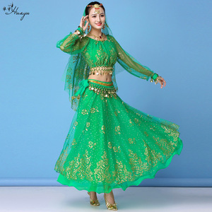 Ropa de actuación de vientre de danza India gasa de manga larga falda larga traje de actuación de escenario femenino - Product Image 3
