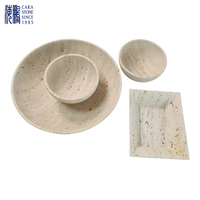 Bol de rangement de luxe léger en marbre naturel, bol rond en marbre beige travertin pour la décoration du salon