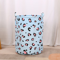D5352 Panier à linge pliable en tissu coton-lin imperméable pour la maison, sac cylindrique de rangement pour vêtements et jouets à imprimé léopard