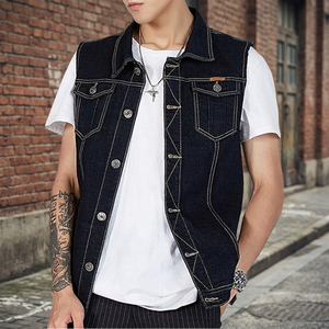 Veste en jean sans manches décontractée et respirante pour homme, style punk, streetwear, boutonnée, printemps-automne, pour motard, grande taille - Product Image 3