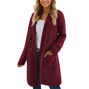 Caldo di vendita a maglia impermeabile Casual cappotto lungo in lana per le donne di alta qualità tinta unita sottile <span class=keywords><strong>Trench</strong></span> per le donne - Product Image 6