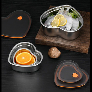 304 Stainless Steel Heart Shaped Food Storage <b>Container</b> With Lid For Refrigerator Lunchbox Student Use - Product Image 2