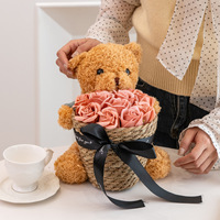 Boneka Beruang Teddy Buket Mawar Abadi Kotak Hadiah Bunga Sabun Kartun Mewah Hadiah Ulang Tahun untuk Pacar dan Sahabat Terbaik
