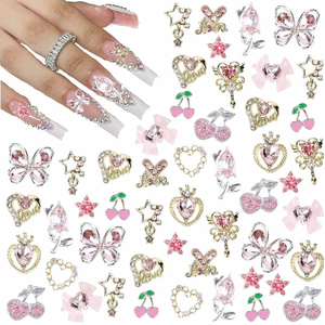 24 Piezas <span class=keywords><strong>de</strong></span> Adornos Metálicos Brillantes para <span class=keywords><strong>Uñas</strong></span> con Forma <span class=keywords><strong>de</strong></span> Corazón, Estrella y Lazo en 3D, Lindos Adornos <span class=keywords><strong>de</strong></span> Dibujos Animados para Verano, DIY - Product Image 1