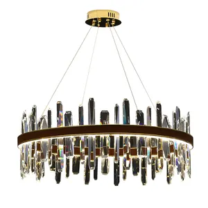 Modern Gold & Leather Trim Ceiling Pendant Light For Bedroom Dining Room Lamp Living Room Hotel Crystal Pendant Light