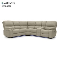 Canapé d'angle inclinable électrique en cuir Geeksofa Furniture, moderne, 5 places, avec console pour salon