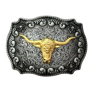批发定制标志西部牛仔奢华3d 40毫米黄铜不锈钢锌合金金属男士定制皮带扣
