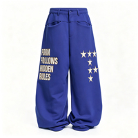 Pantalon de survêtement streetwear vintage délavé pour homme, bleu, avec imprimé lettres au dos, coupe ultra ample, jambe large, taille élastique