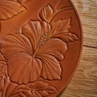 Set de table rond en cuir gaufré motif Hibiscus, isolant thermique, imperméable, personnalisé pour la salle à manger et la maison