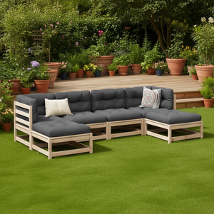 Modular Anthracite Pine Wood Patio <b>Sofa</b> <b>Set</b> Outdoor Garden Furniture Contemporary Design High-Density Foam Cushions - Product Image 2
