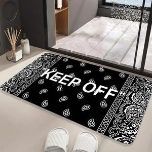 <span class=keywords><strong>Tapis</strong></span> de sol avec inscription « <span class=keywords><strong>KEEP</strong></span> <span class=keywords><strong>OFF</strong></span> » - Motif paisley décoratif, style industriel bohème moderne, <span class=keywords><strong>tapis</strong></span> de décoration d'intérieur audacieux, <span class=keywords><strong>tapis</strong></span> d'accueil - Product Image 3