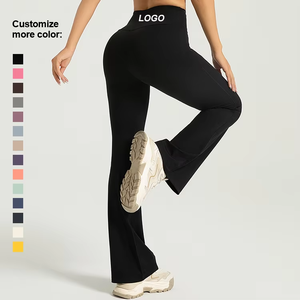 High Waist Full Length <b>Flared</b> Yoga <b>Leggings</b> Solid Color Four Way Stretch Sweat Wicking Jogging Sports Pants - Product Image 5