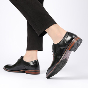 Zapatos Oxford de punta puntiaguda de cuero genuino negro, zapatos con cordones para oficina, carrera, todas las estaciones, suela de goma, envío directo - Product Image 2