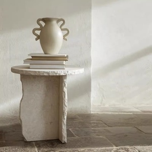 Table d'appoint de chevet en pierre de <span class=keywords><strong>travertin</strong></span> naturel, motif brisé, faite à la main par un designer, pour salon et maison d'hôtes, au design artistique - Product Image 4