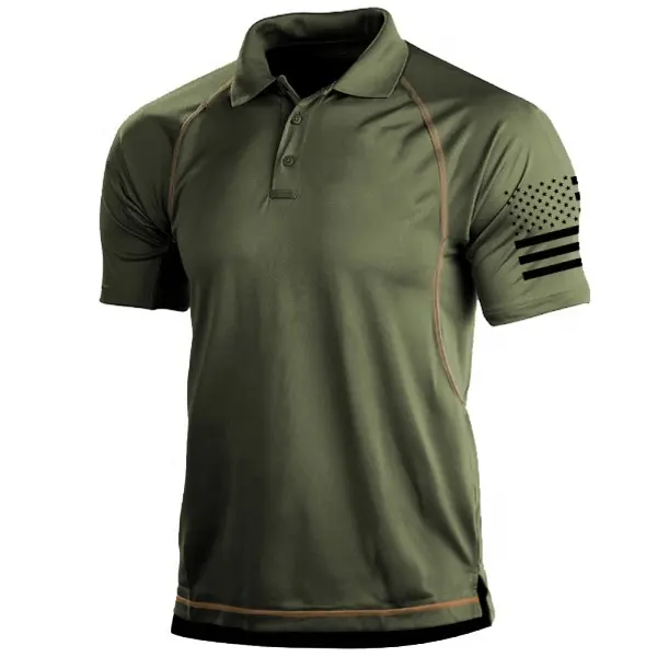 Men Gym Muscle Bodybuilding Short sleeve Casual Slim Men's Outdoor American Flag Tactical Skin fit Sport t-shirt polo tshirt