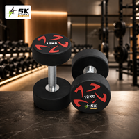 Set Dumbbell Bulat SK OEM CPU untuk Gym 2.5-50kg, Dumbbell Berlapis PU, Beban Gym, Warna dan Logo Custom, Supplier Grosir Pabrik