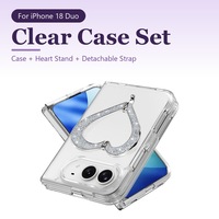 Coque de téléphone transparente avec strass en forme de cœur et dragonne détachable, protection TPU PC pour iPhone 18 Duo pliable gauche-droite