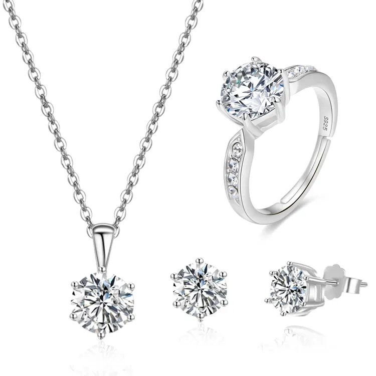 Rinntin sn278 tối giản Bộ đồ trang sức đám cưới bán buôn 925 Sterling bạc cubic zircon Mặt dây chuyền Kim Cương Vòng cổ