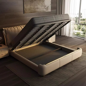 Lit double italien de luxe de 1.8m 2.2m Lit rembourré simple et moderne en bois clair Cuir confortable pour la <span class=keywords><strong>literie</strong></span> de la chambre principale - Product Image 4