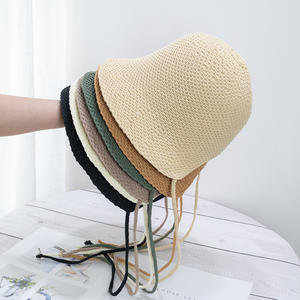 Sombrero de pescador Xia Ketie para mujer, transpirable, de algodón y lino, coleta pequeña de Color sólido, tejido, protector solar, lavabo, escena informal de verano - Product Image 2