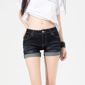 Women's Mid Waist Denim Shorts with Elastic Hem Button Decoration Tight Slim Fit Hip-Wrapped Design Summer <b>Hot</b> Girl Style - Product Image 3