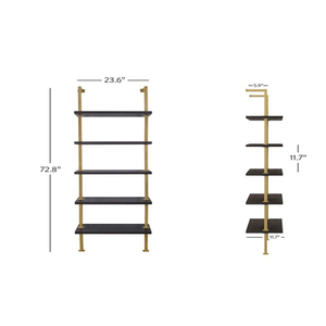 5 מדף סולם כוננית עם פליז מתכת מסגרת כהה אלון זהב לבן הקמעונאי קיר מדף - Product Image 2