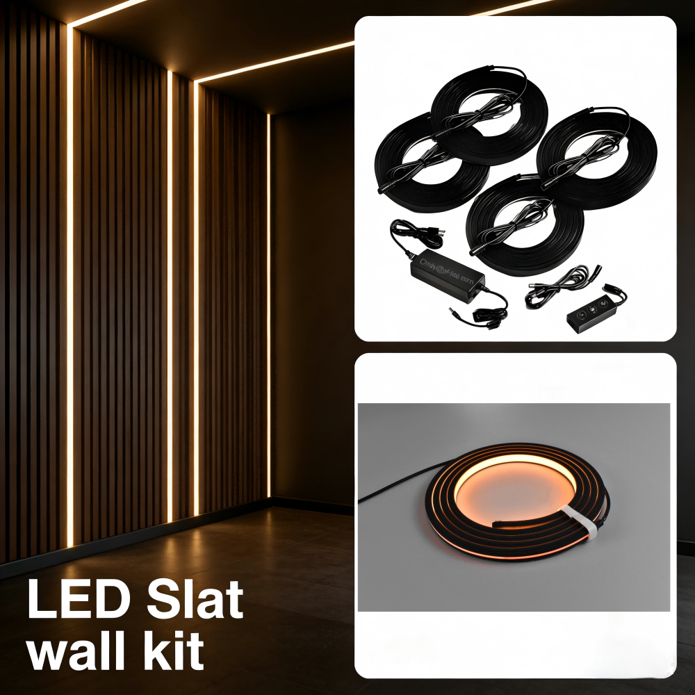 Slat Wall Lighting Ideas 13mm Acoustic Wall Panels LED Kit APP Control Plug and Play