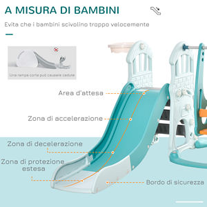 HOMCOM-Tobogán infantil 3 en 1 con columpio ajustable, aro de baloncesto y pelotas para dormitorio y jardín infantil, 149x186x98cm, color azul - Product Image 5