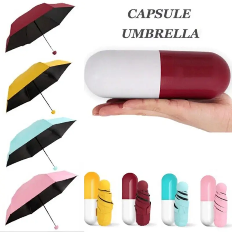 Mini Pocket Capsule Umbrella UV Protection Five Folding Umbrella Fabric with Black Coating