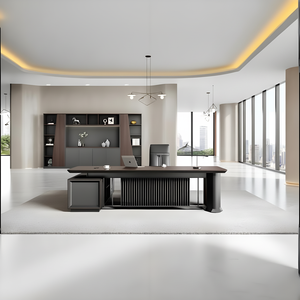 Escritorio Ejecutivo Moderno y Minimalista Personalizado <span class=keywords><strong>de</strong></span> Fábrica con Combinación <span class=keywords><strong>de</strong></span> Nogal y Negro para Gerente, Director, Supervisor - Product Image 1