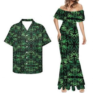 Abbigliamento tribale polinesiano samoano Retro Brown Fiji Masi Tapa Flower Print personalizzato 2 pezzi set coppia abbinamento abbigliamento disegni - Product Image 2