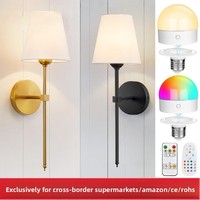 Lampe murale sans fil rechargeable pour chambre à coucher, style nordique rétro, tissu doré et noir, douille E27, télécommande sans fil, 3 couleurs RGB